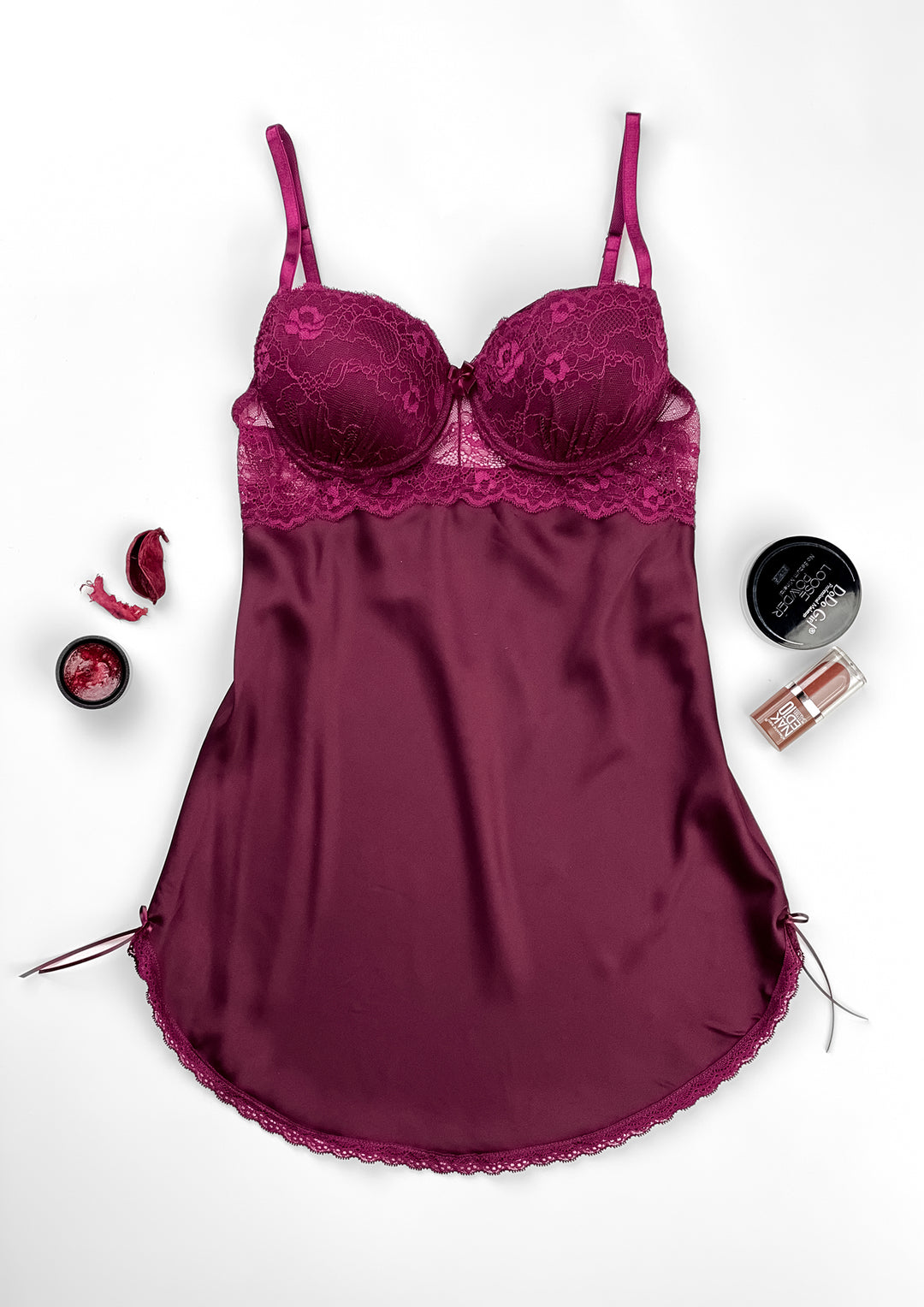 Satin Padded Cup Babydoll Maroon in UAE