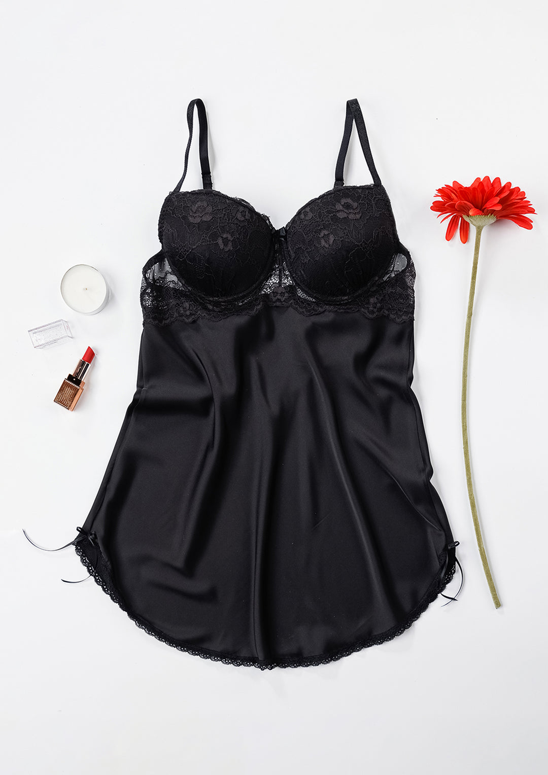 "Satin Padded Cup Babydoll black in uae "